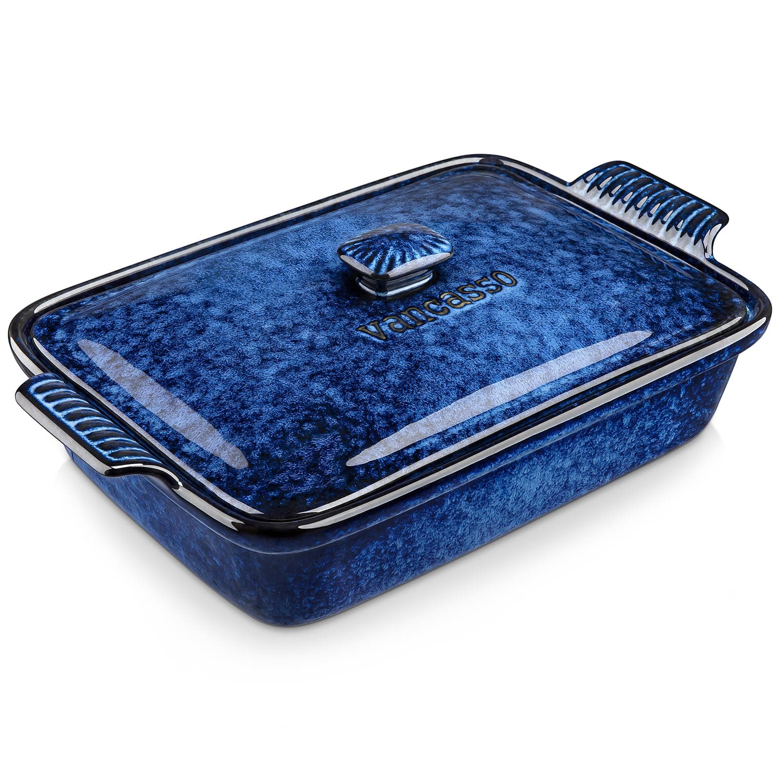 vancasso Starry 3.8 Quart Casserole Dish, large lasagna pan with lid, 9x13 inch Stoneware casserole with lid, Microwave Safe, Blue