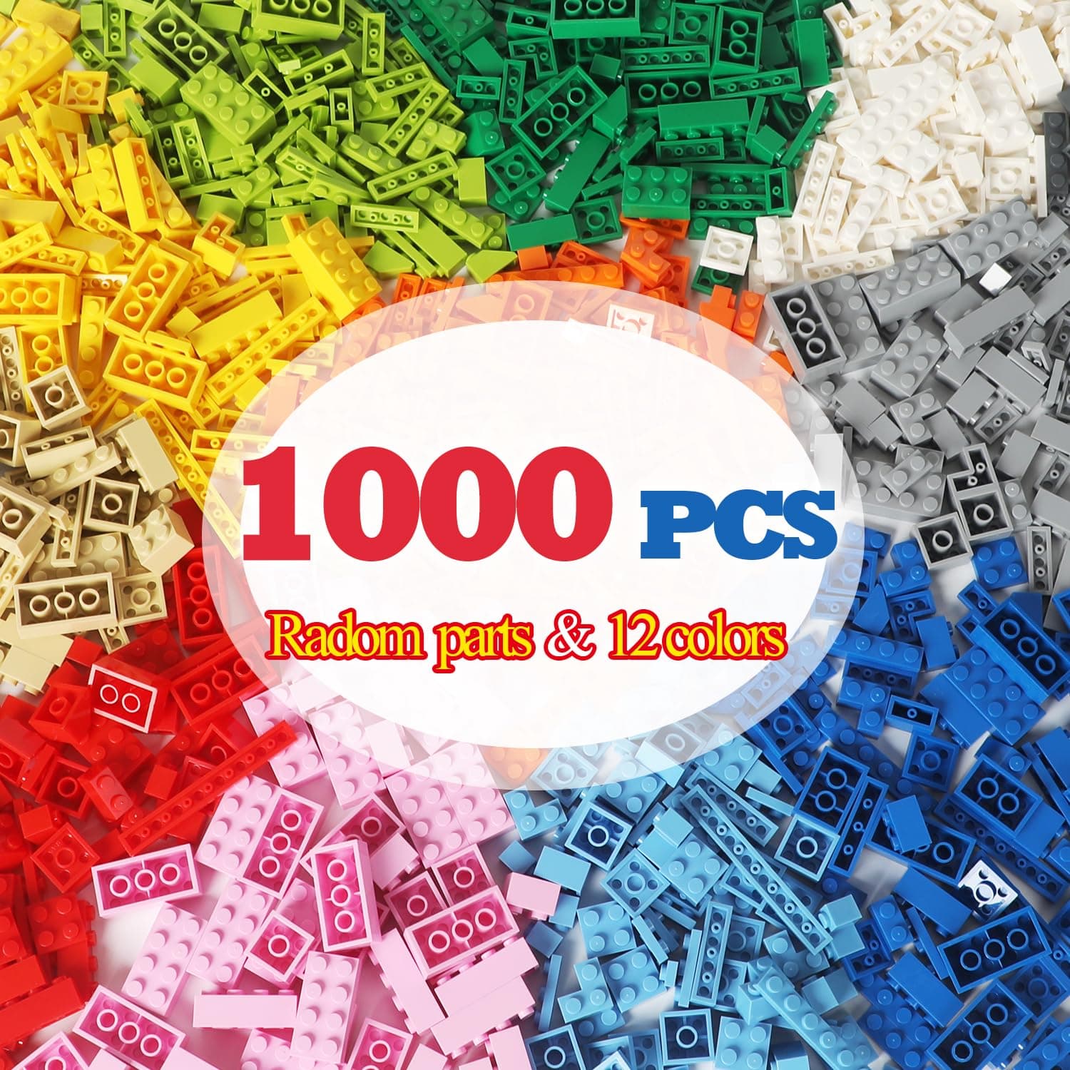 - 1000 PCS Building Bricks Compatible with Lego Classic - 1000 Pieces Basic Bulk Building Blocks in Random Color - Mixed Shape