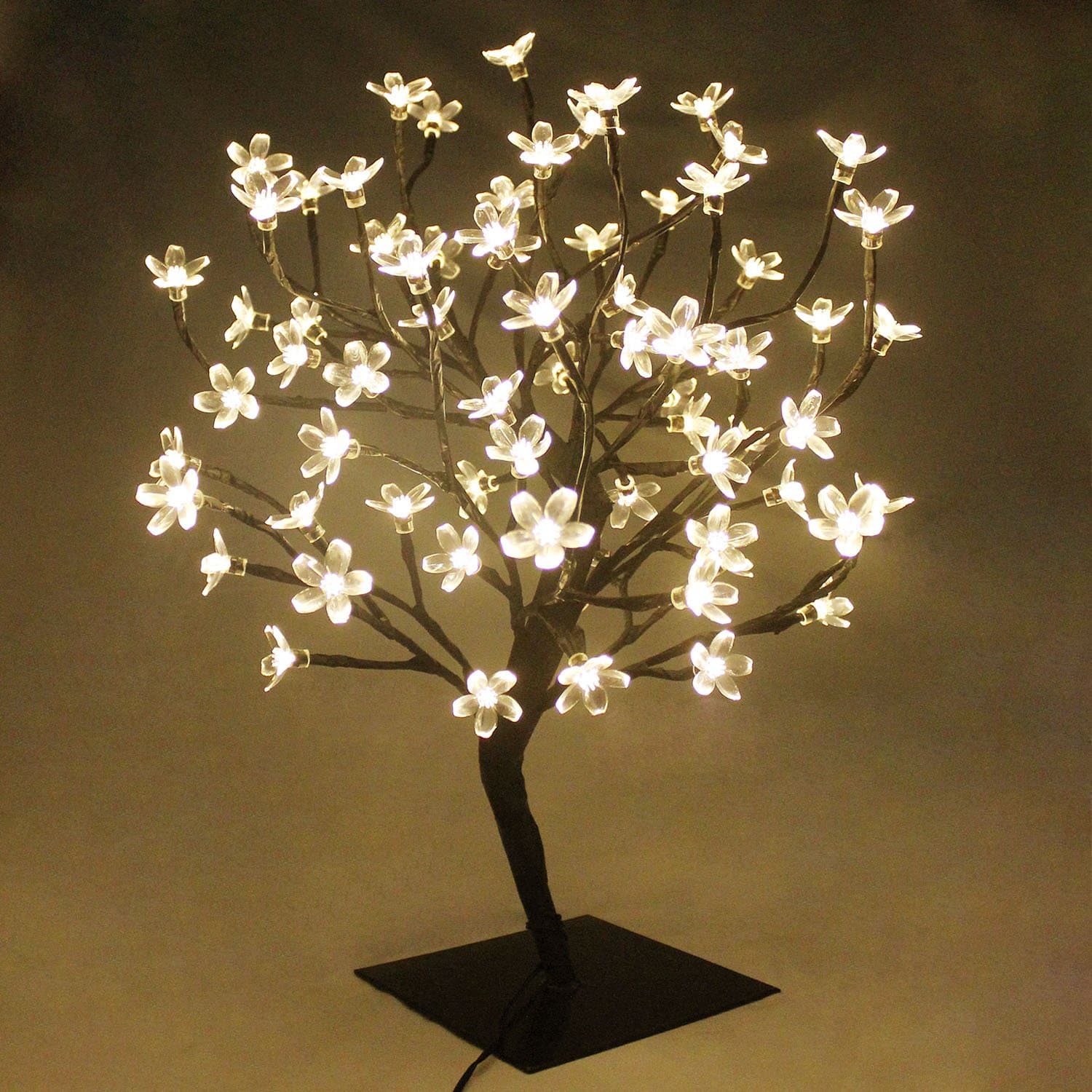 LED Cherry Blossom Bonsai Stylt Tree Lamp 45cm With 72 LED Warm White Fairy Lights, Stable Square Metal Base, Christmas xmas Tree Lights