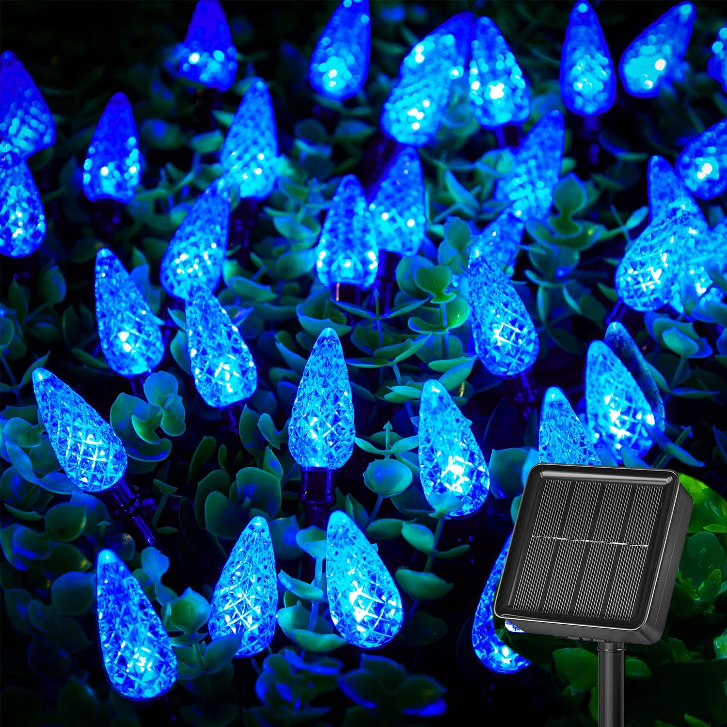 Brightown Solar Operated C6 Strawberry String Lights, 22.64ft 50 LEDs Blue LED Christmas Fairy Lights, Solar Christmas Lights Outdoor, Christmas Decorations for Christmas Tree, Garden Decor