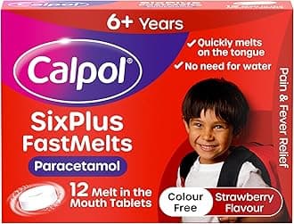 SixPlus Fastmelts Paracetamol (12 x 250 mg Tablets), Strawberry Flavour Calpol Melts with Paracetamol for Soothing and Effective Fever and Pain Relief, Suitable for Kids from 6 Years