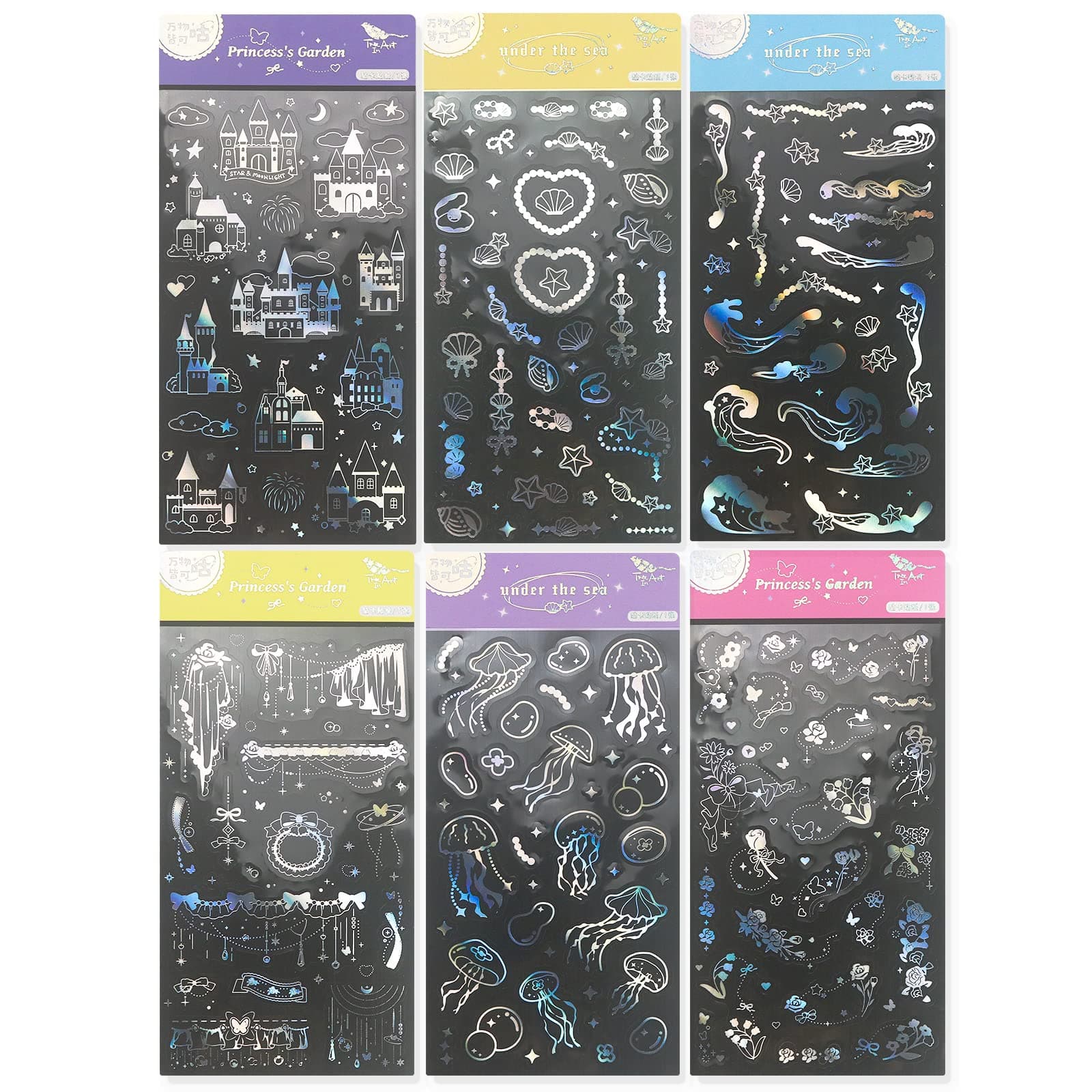 Stickers Guka Assortment Set, 6 Sheets (more than 200 pcs) Themes Collection for Kids, Decorating DIY Arts and Crafts for Kids, Sparkle Cute Fun Stickers, Relaxing Goo Card Stickers Kits for Teens Girls and Boys