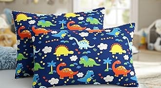 Filymore Dinosaur Cartoon Printed Pillow Covers for Kids Room | Made with Pure Microfiber Soft & Skin Friendly Pillow Cases | Size (17 x 27 inch, Multi) Set of 2 Covers. (Blue)