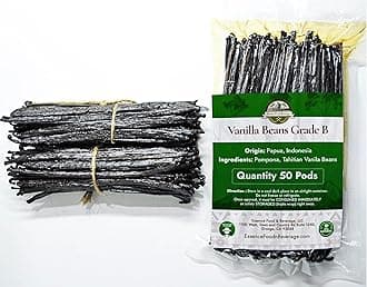 50 Aromatic Tahitian Vanilla Beans for Making Vanilla Extract, Grade B Vanilla Beans, 5-5.5 inches, Perfect Homemade For Baking and Cooking (50 Beans)