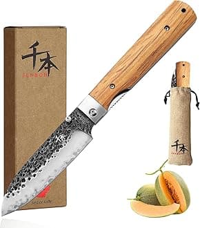 SENBON 440A Forged Stainless Steel pocket folding peeling utility knife Natural Olive Handle Camping trip Outdoor Portable Fruit knife