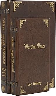 Deco 79 Wooden Decorative Box "War and Peace" Storage Faux Book Decorative Keepsake Boxes, Set of 2 Storage Boxes 11", 9"W, Brown