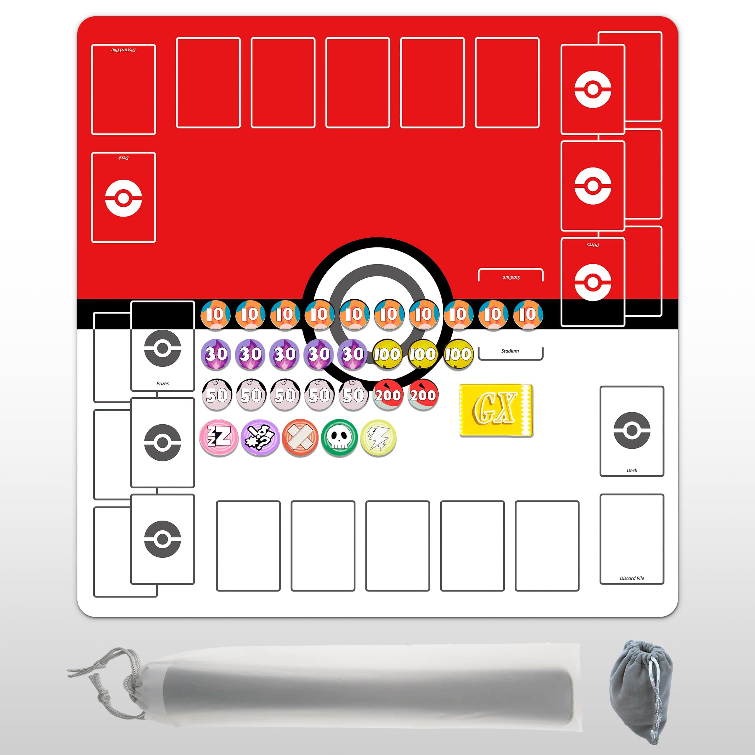 Playmat for Trading Card Game – 2-Player Trainer Mat with 31 Damage Counters and Professional Storage Bag