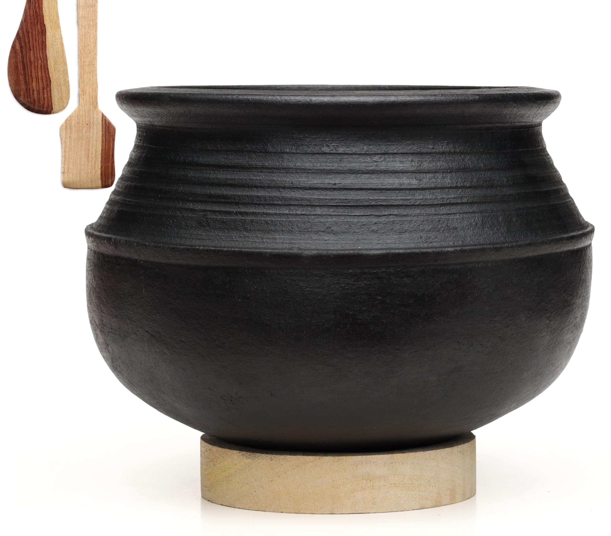 LPG and Microwave Unglazed Clay Handi/Earthen Pot for Cooking (3 L, Black)