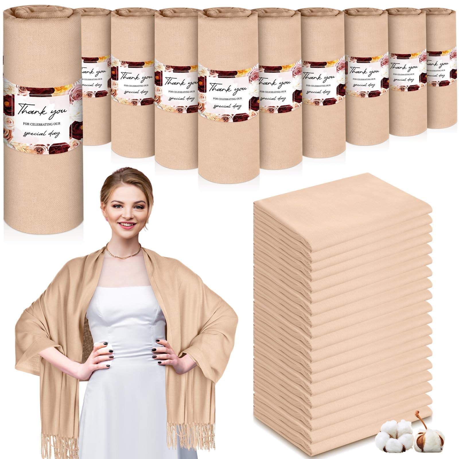 Xtinmee 50 Pack Pashmina Shawl Bulk Pashmina Wraps Scarf for Guest Wedding Favor Women Gifts Bridal Shower Birthday Party