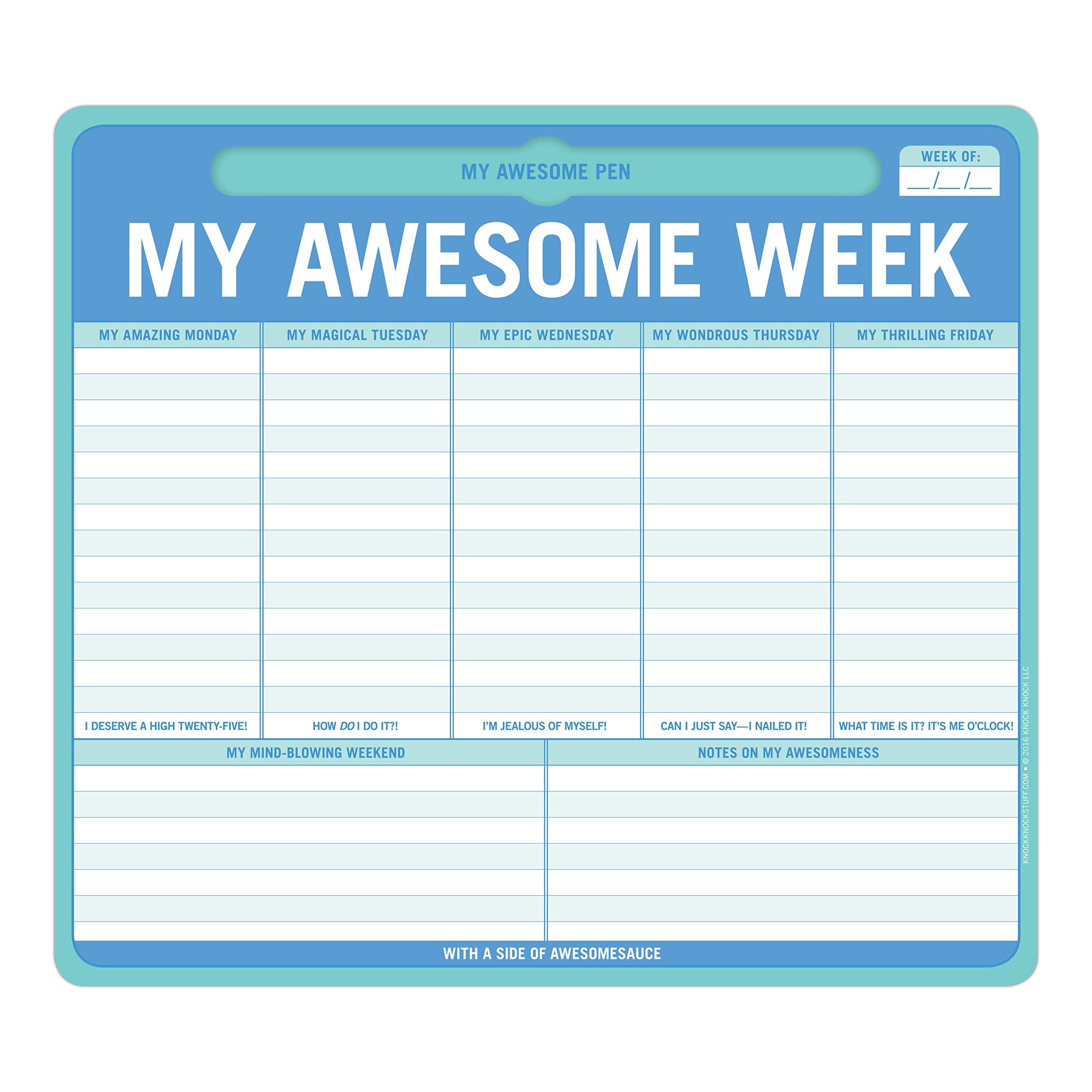 Knock KnockMy Awesome Week Paper Mouse Pad, Weekly Calendar Pad & Daily to Do List Pad, 9.5 x 8-Inches