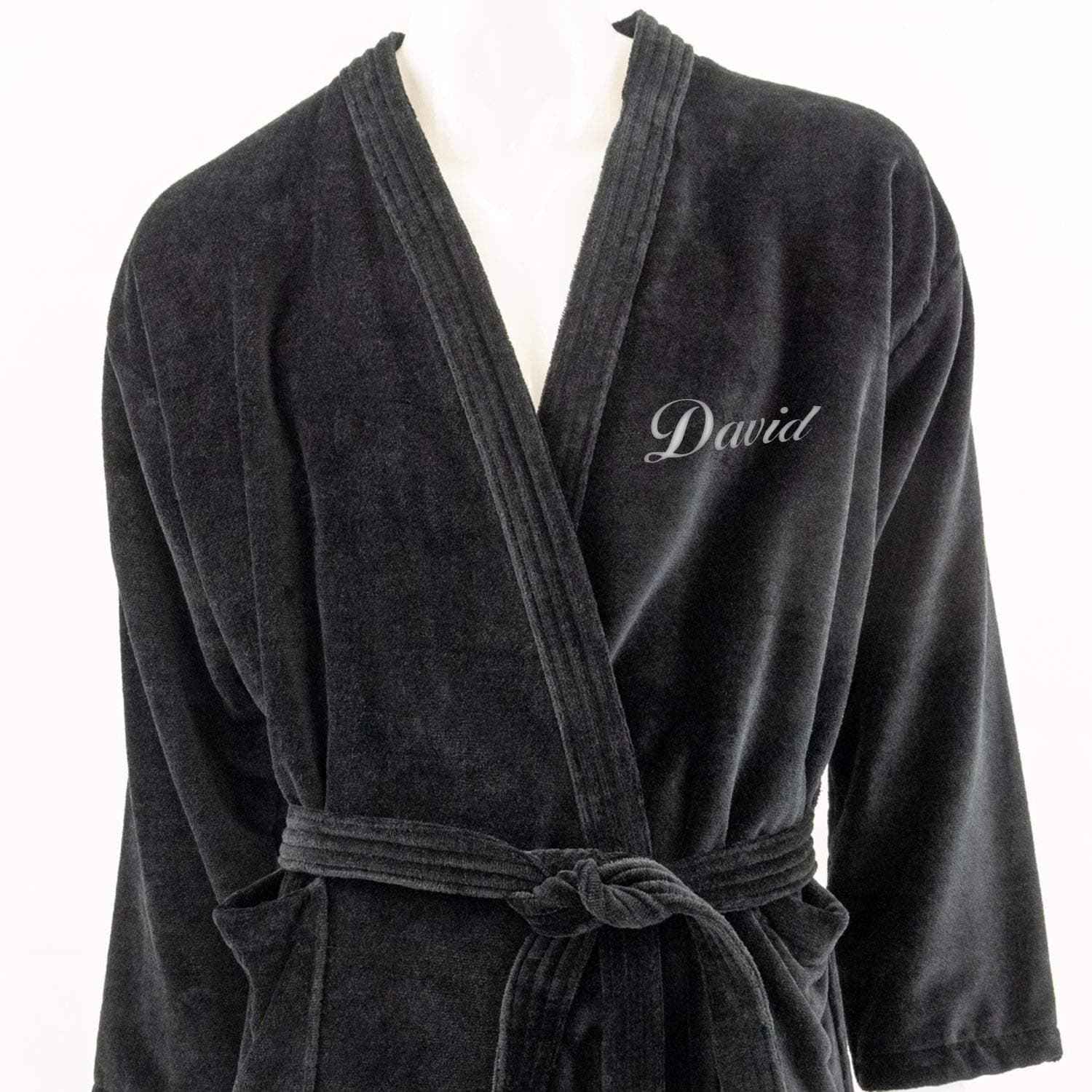BGEUROPEMEN PERSONALIZED NAME (FRONT) KIMONO BLACK BATHROBE - SIZES M, L, XL, XXL (M)