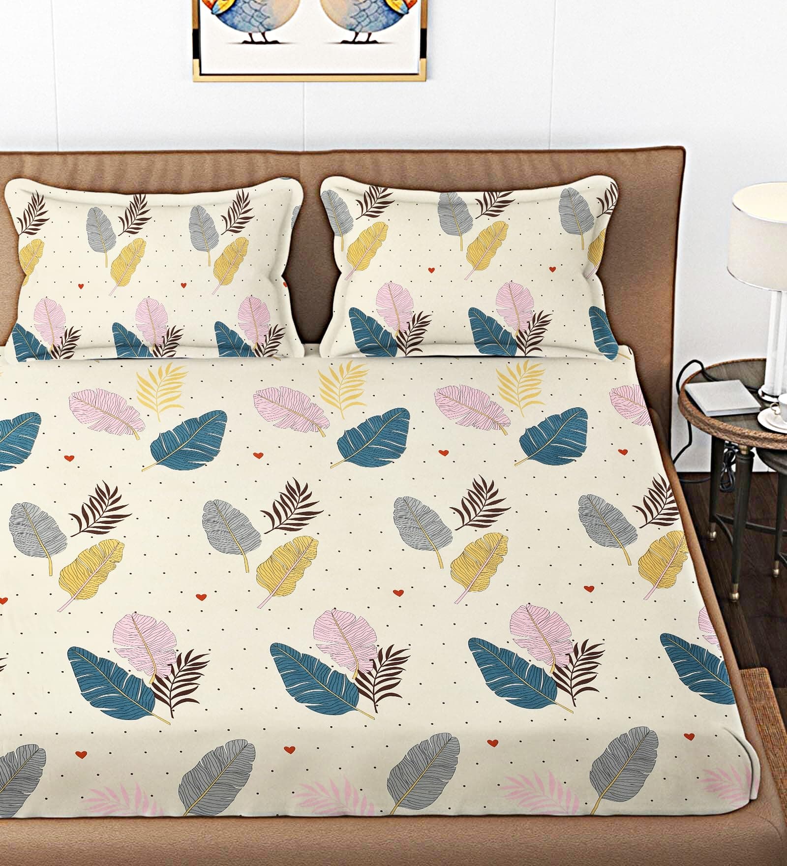 210 TC Cotton Double Bedsheet with 2 King Size Pillow Covers Soft Wrinkle Free Brethable Easy Care (90X90 Inches, 7 x 7.5 Feet Cream