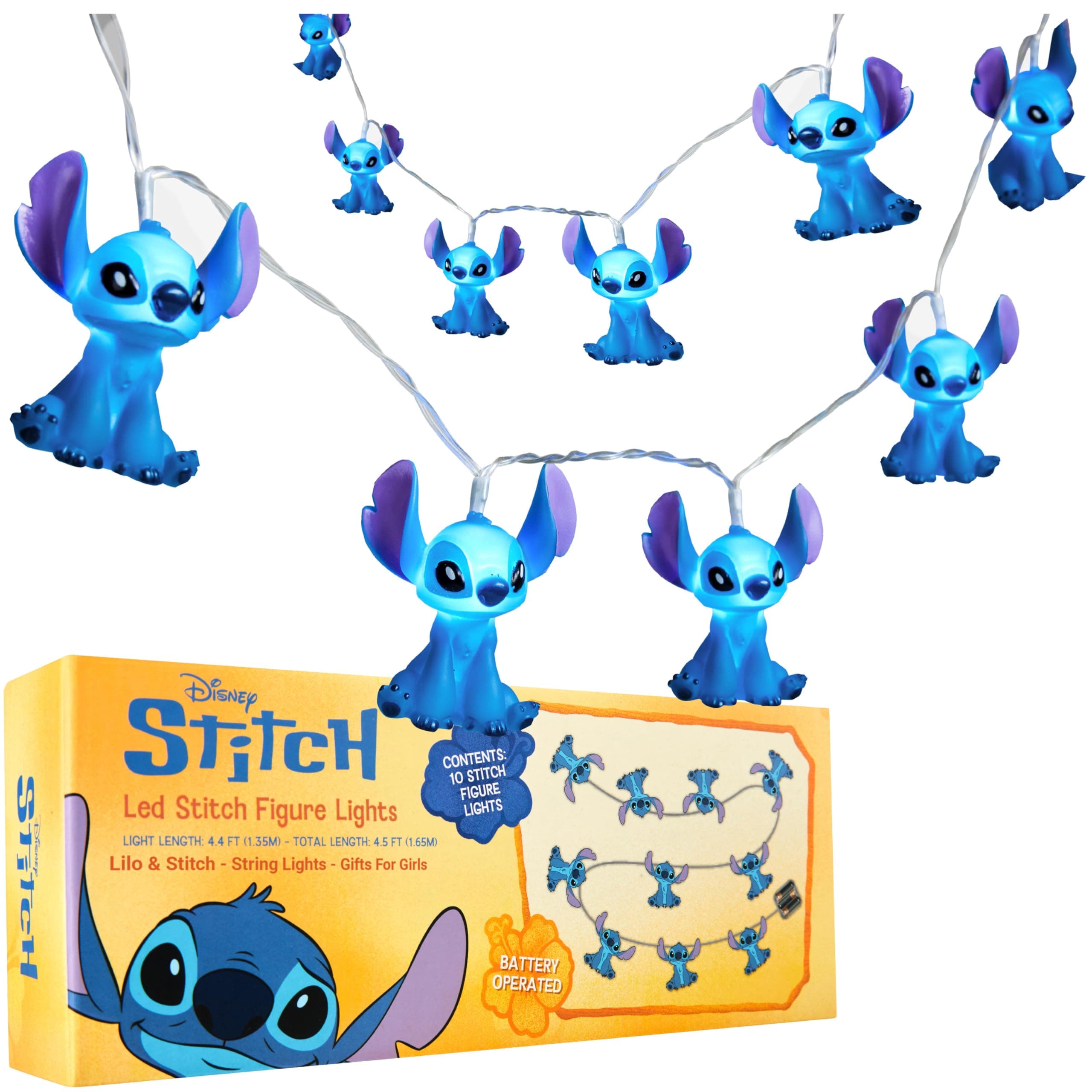 Stitch 3D LED String Lights, 10 Pcs Battery-Powered Fairy Lights Kids Teenagers & Adults, Indoor Decorations & Accessories (Blue Stitch)