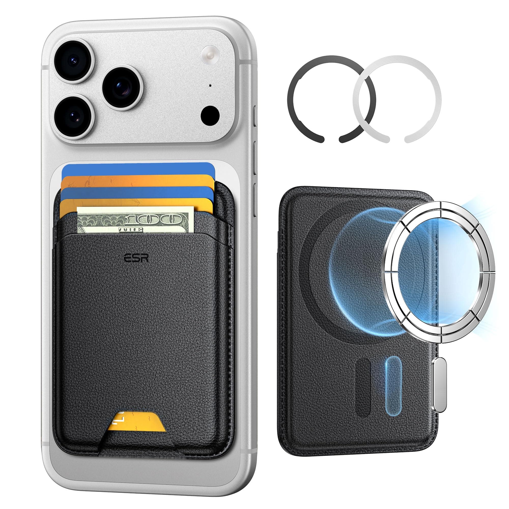 ESR for MagSafe Wallet, 5-Card Holder with RFID Blocking, MagSafe Sticker Included, Slim Magnetic Wallet for iPhone 17e/17/16/15/14/13/12 Series and Selected Samsung Devices, Not for mini, Black