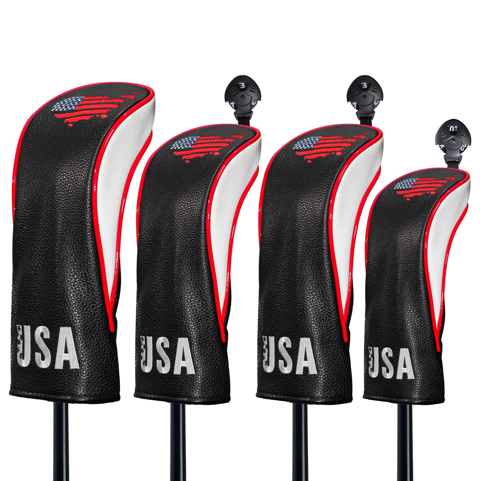 Golf Club Head Covers,4pcs or 1pc USA Golf Head Covers for Woods and Driver Fairway Hybrid - PU Leather Mallet Blade Putter for Men Women Golf Enthusiast