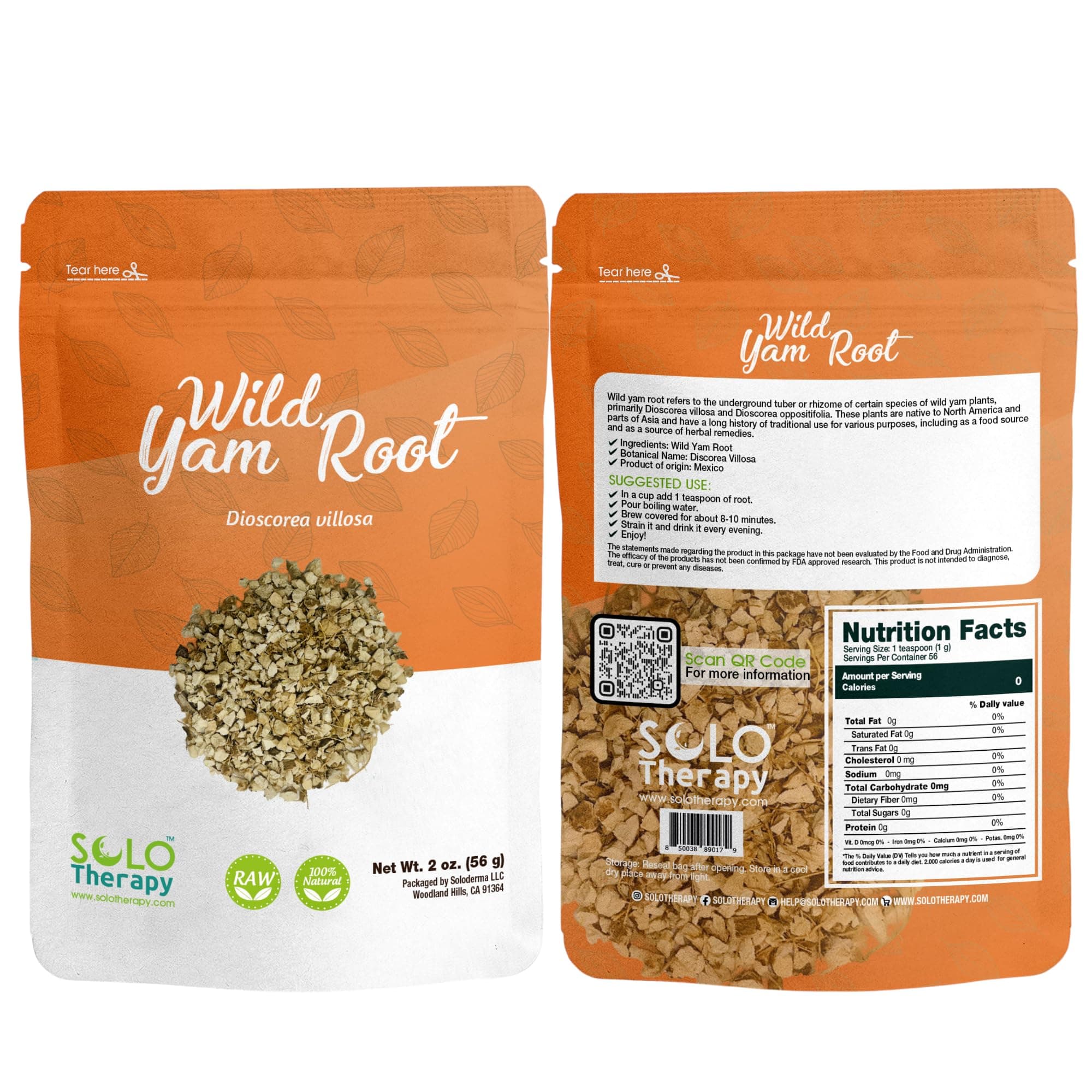 Wild Yam Root 2 oz, c/s, Dioscorea villosa, Wild Yam Root Tea, Resealable Bag, Wild Yam Root