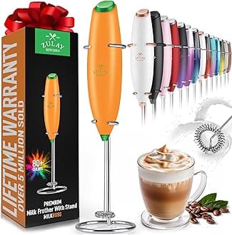 Zulay Powerful Milk Frother for Coffee - Coffee Frother Handheld Foam Maker for Lattes - Easy to Use Coffee Whisk Frother - Portable Electric Whisk for Cappuccino, Frappe, Matcha (Orange/Green)