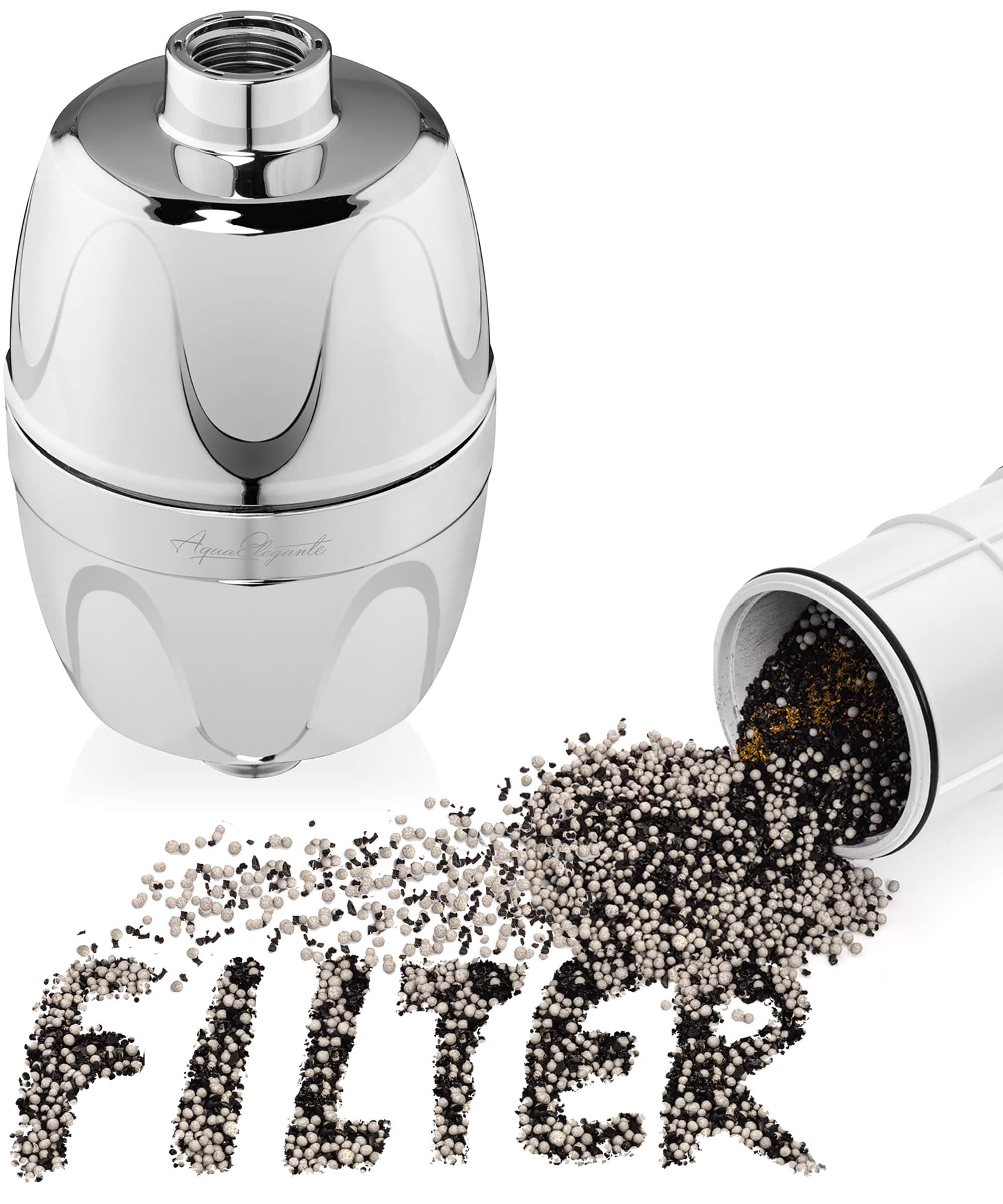 Aqua Elegante Shower Water Filter For Showerhead - Universal Shower Head Filters To Remove Chlorine & Hard Minerals - Bath Purifier And Filtered Softener System Best With Activated Charcoal - Chrome