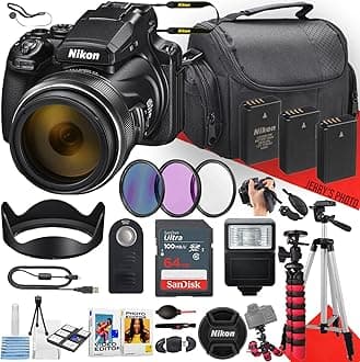 Nikon COOLPIX P1100 Digital Camera with NIKKOR 24-3000mm Lens + 64GB Memory + 2PC Extra Battery + Remote Control + Filters + Slave Flash + Tripod + More (28pc Bundle)