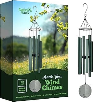 Nature’s Melody Aureole Tunes Wind Chimes – Outdoor Windchime with 6 Tubes Tuned to C Pentatonic Scale, 100% Rustproof Aluminum, Powder Finish & S Hook Hanger for Sympathy, Memorial Gift or Zen Garden