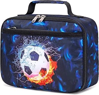 LEDAOU Lunch Bag Kids Insulated Lunch Box Boys Girls Insulated Reusable Lunch Bag for School Picnic Hiking Work (Soccer Black Blue)