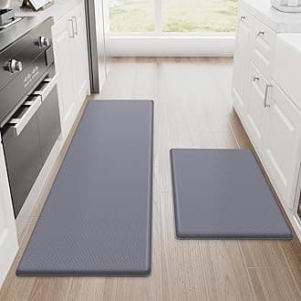 StepRite Kitchen Mats, 2PCS Kitchen Rugs, Cushioned Anti Fatigue Kitchen Mats for Floor, Non-Slip Standing Desk Mat, Waterproof Kitchen Rug Set for Kitchen, Floor, Office, 17.3"x30"+17.3"x47", Grey