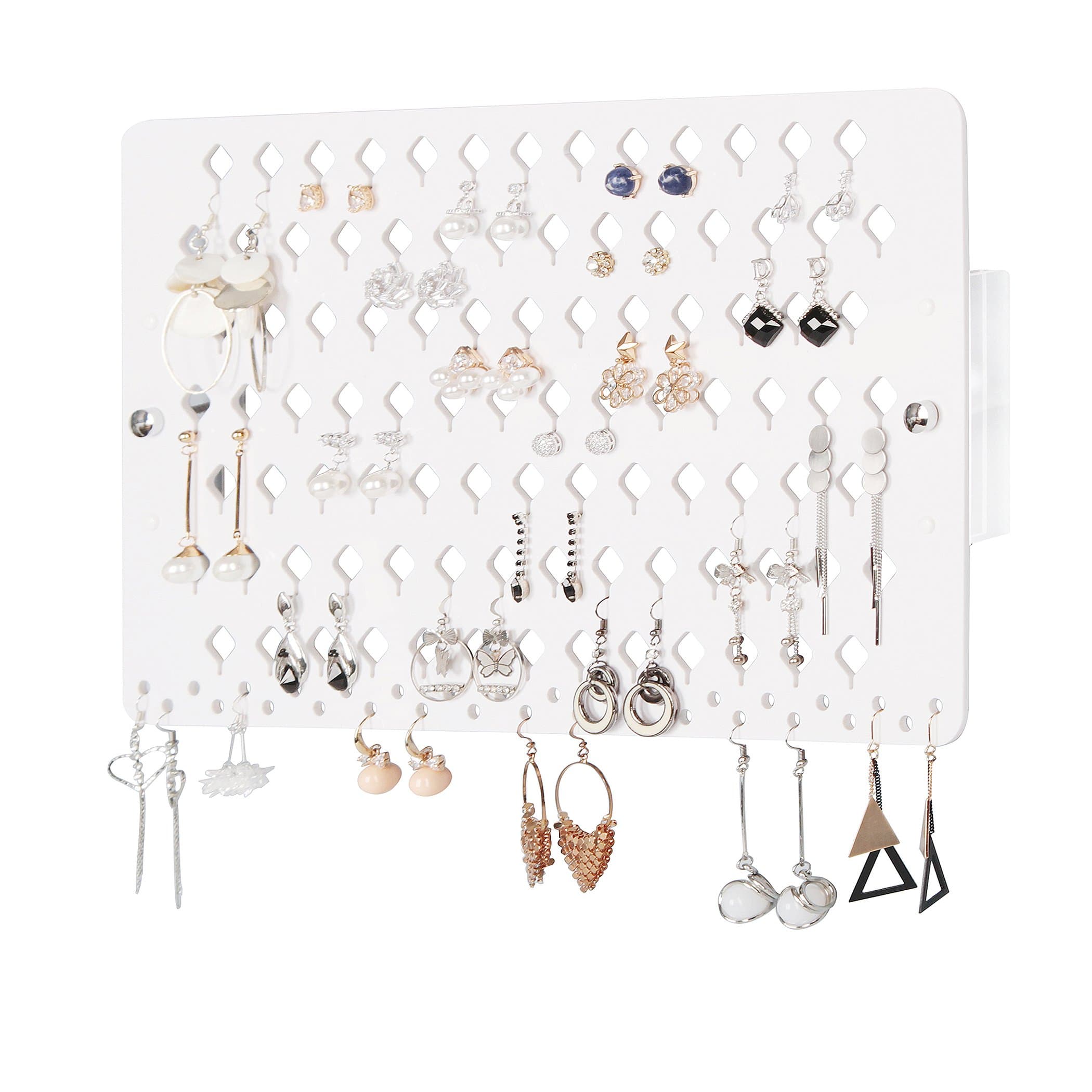 JACKCUBE Design Wall Mount Earring Jewelry Holder Organizer Hanger Storage Rack Display with 94 Holes(White) - MK201A