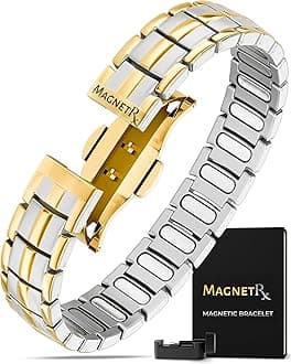 MagnetRX® Magnetic Bracelets for Men - EllipseMAX 5X Strength 5,000 Gauss Magnets - Designed in USA & Patent Pending - Premium Titanium Mens Magnetic Bracelet & Adjustable Length (Silver/Gold)