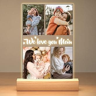 Personalised Birthday Gifts for Mum Kids Baby, Personalised Photo Frames with Night Light, Customised Picture Frame with Photos, Personalised Photo Gifts for Mum Girls Boys Pet Family