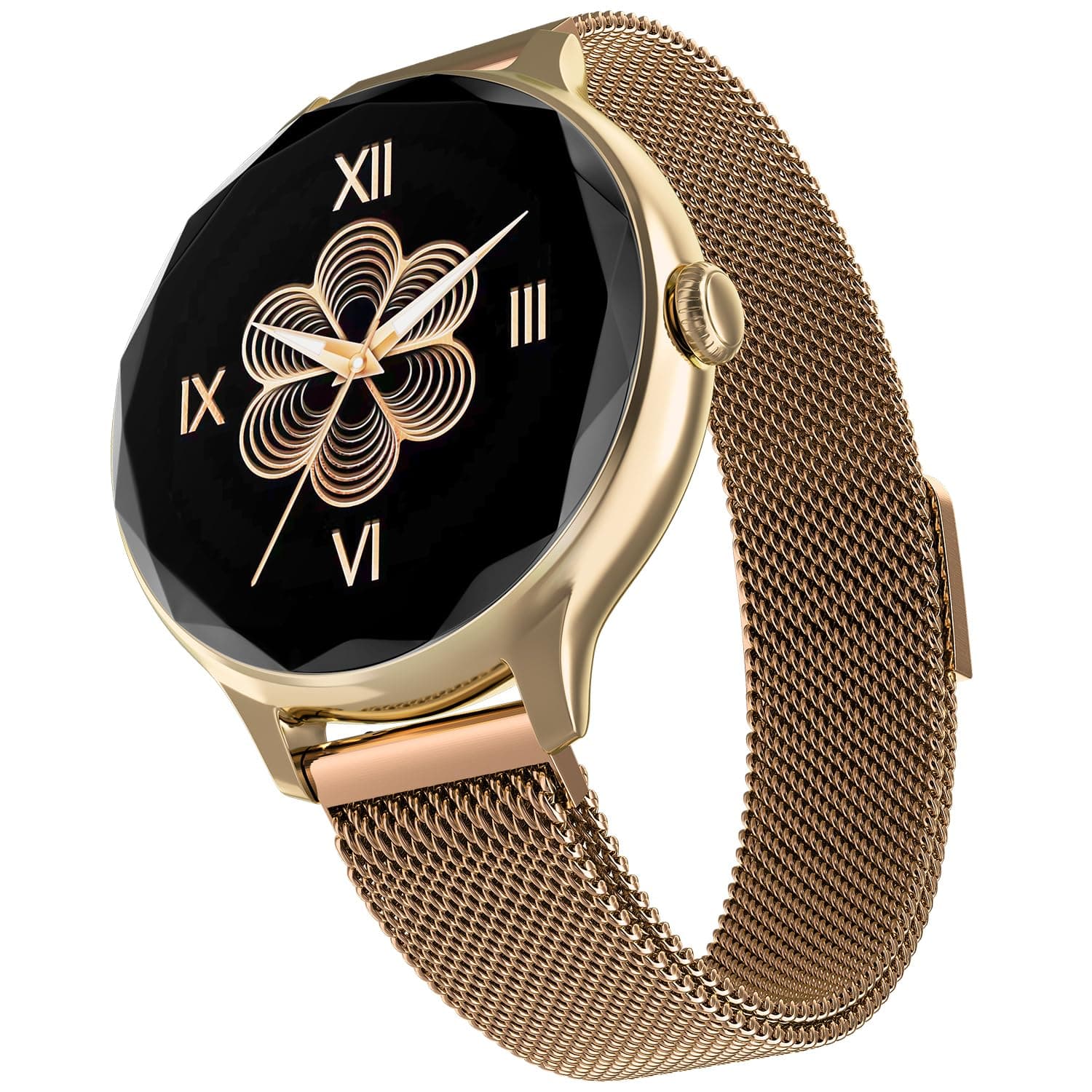 Noise Diva Smartwatch with Diamond Cut dial, Glossy Metallic Finish, AMOLED Display, Mesh Metal and Leather Strap Options, 100+ Watch Faces, Female Cycle Tracker smart Watch for Women (Gold Link)
