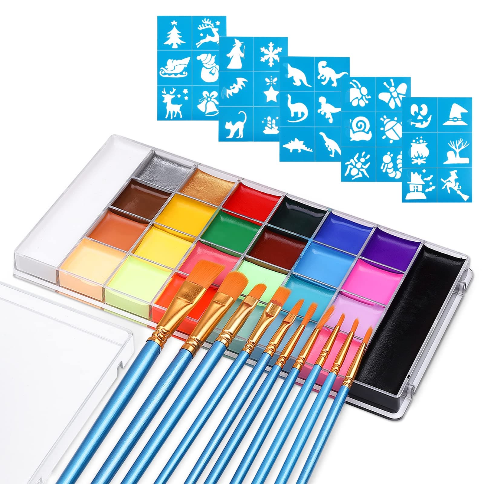 Lictin Water Based Face Paint - Face Painting Kit with Stencils and Brushes (26 colors)