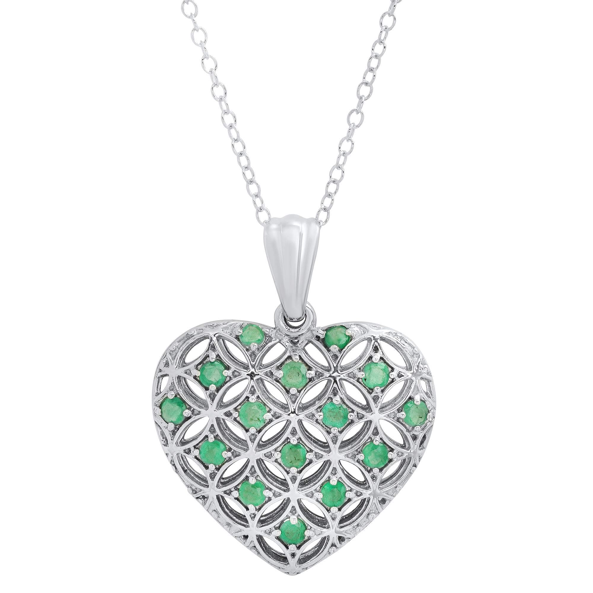 925 Sterling Silver Genuine Ruby, Emerald, or Sapphire Heart Pendant Necklace, 18"