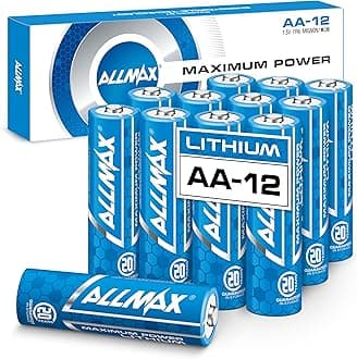 Allmax AA Maximum Power Lithium Batteries (12 Count) – Longest Lasting, Leakproof, 20-Year Shelf Life, Ultimate Performance, Perfect for Blink Security Cameras (1.5V)