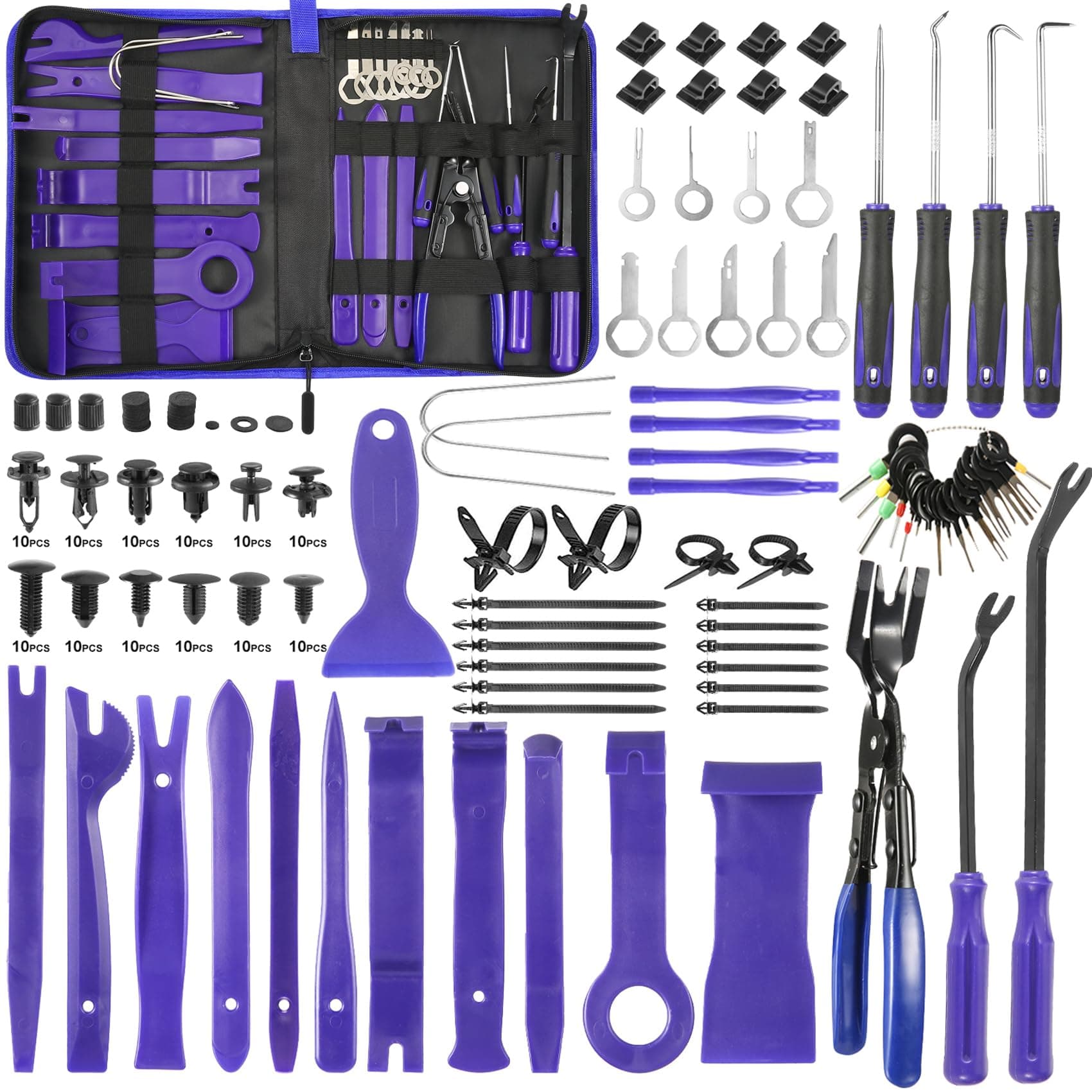 342Pcs Trim Removal Tool Kit, Car Panel Door Audio Radio Stereo Removal Tools, Auto Push Pin Bumper Retainer Clip Set/Fastener Terminal Remover Tool/Car Upholstery Repair Pry Kit Auto Clip Plier