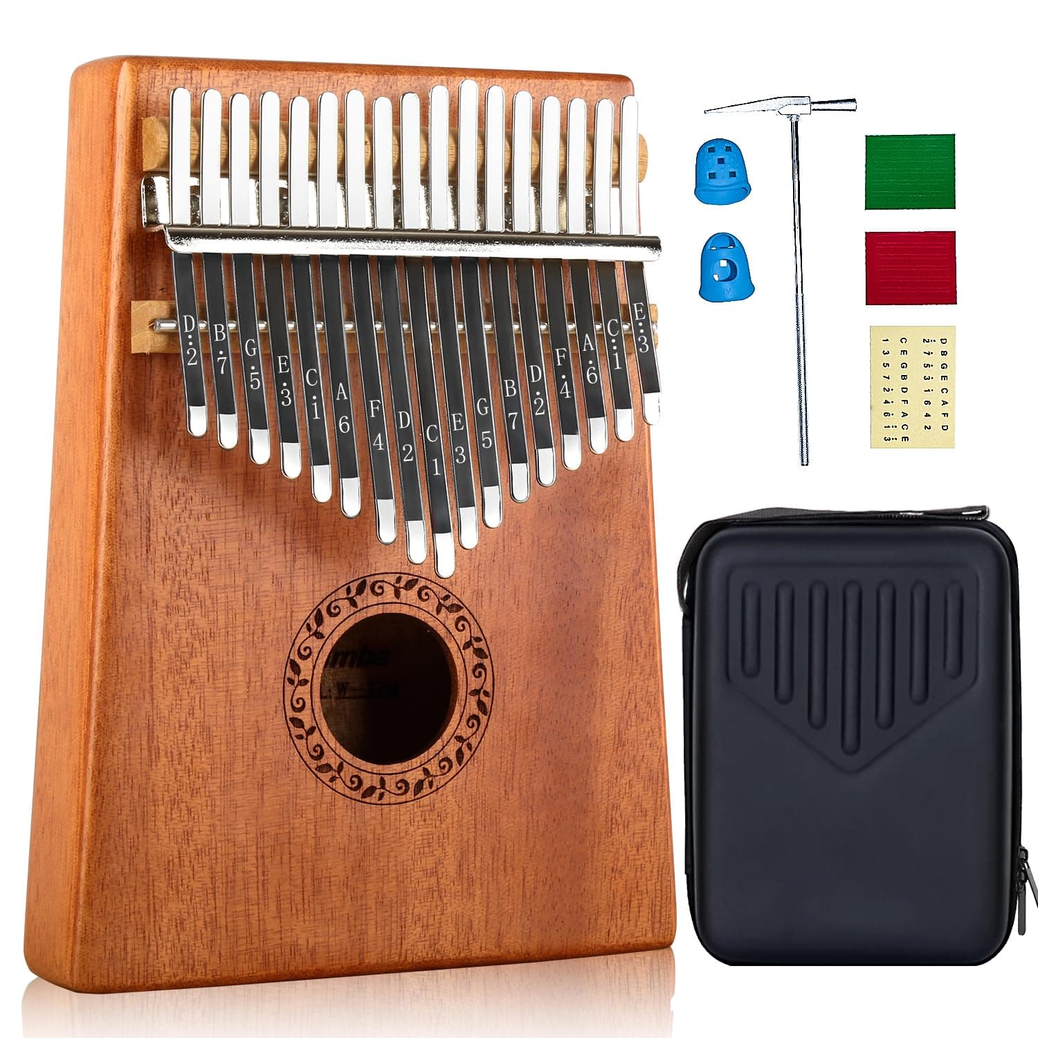 Kalimba 17 Keys Thumb Piano with Protective Case,Learning Book,Tune Hammer, Portable Mbira Sanza African Wood Finger Piano, Gift for Kids Adult Beginners Professional