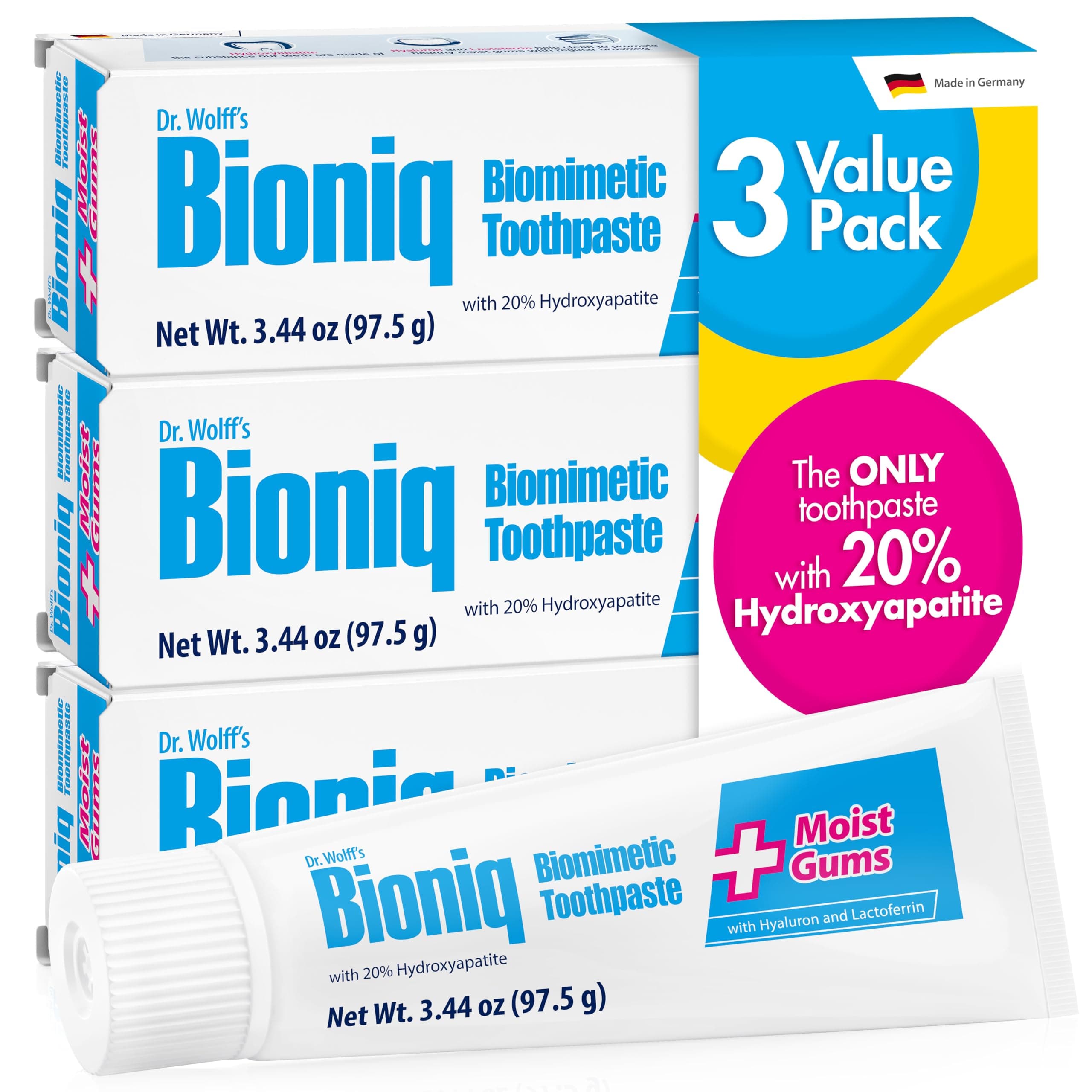 Plus Biomimetic Toothpaste with 20 Percent Hydroxyapatite for Teeth and Gums I Clinically Tested I 3.44 oz (Pack of 3)