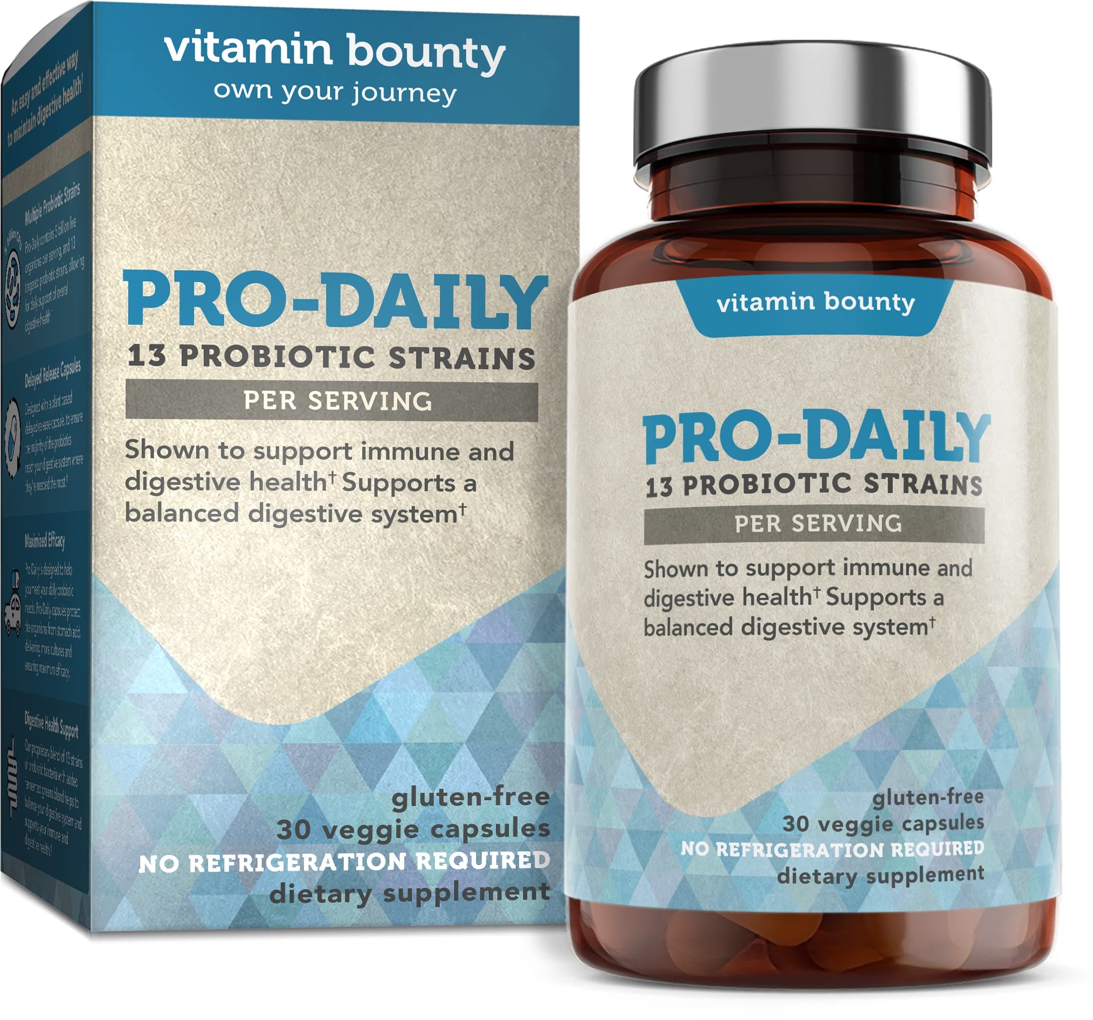 Vitamin Bounty Pro-Daily Probiotic 5 Billion CFU - 13 Strains with Lactobacillus Acidophilus & Bifidobacterium for Digestive Health - Probiotics for Men & Women Gut Health Support