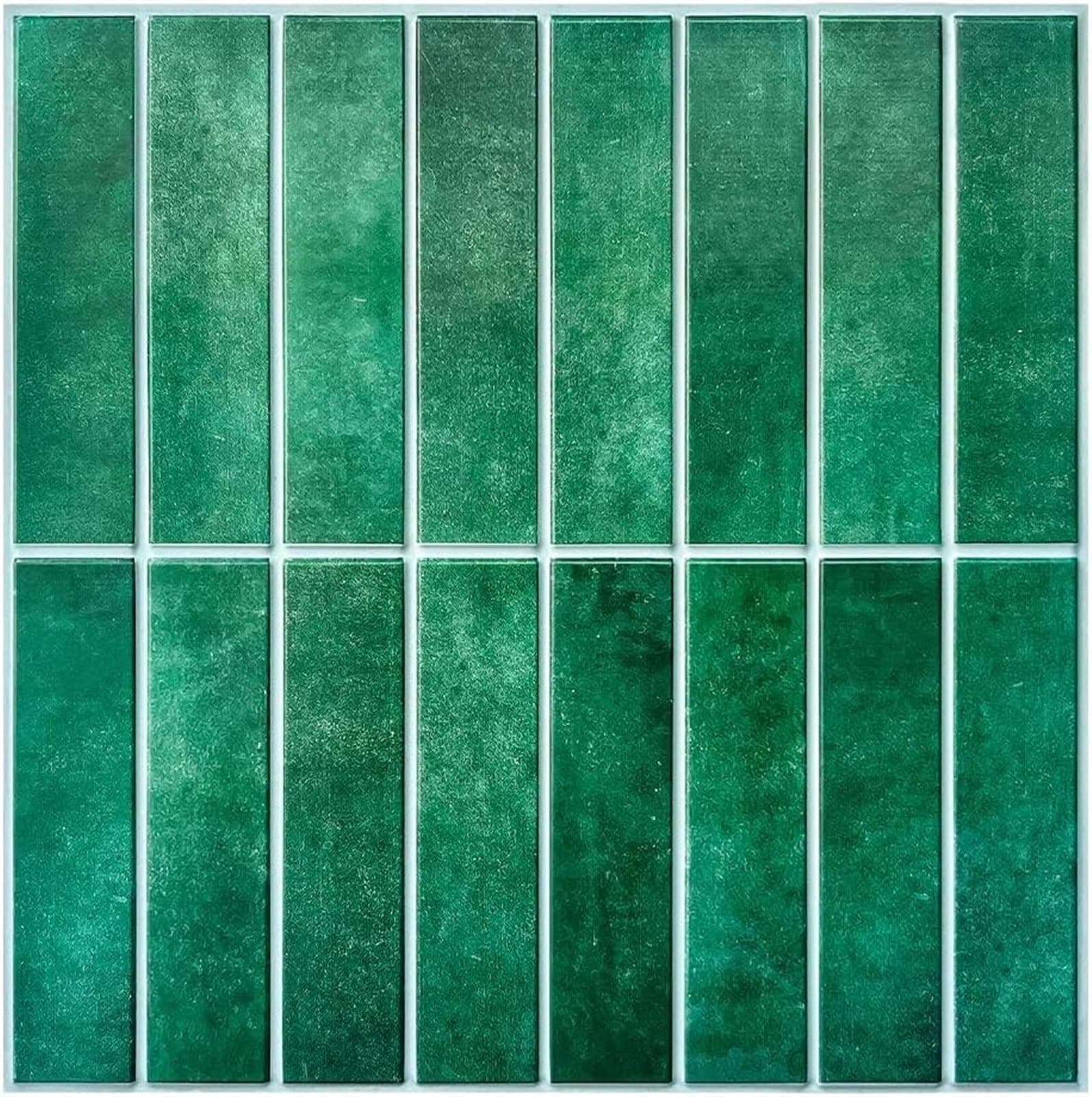 THE WHITE SHOP 10PCS Peel and Stick Tile 3D Wall Panels Peel and Stick Wall Tiles Backsplash, Thin PVC 3D Textured Decorative Wall Panels for Renters,Kitchen,Bathroom,Bedroom,Home Wall Decor (Green)