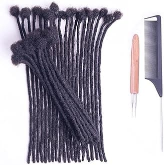 0.4cm Width 100% Human Hair Loc Extensions 12 Inch 30 Strands Full Handmade Dreadlock Extensions for Men Women Kids Can Be Dyed and Bleached with Needle and Comb 100% Unprocessed Natural Black