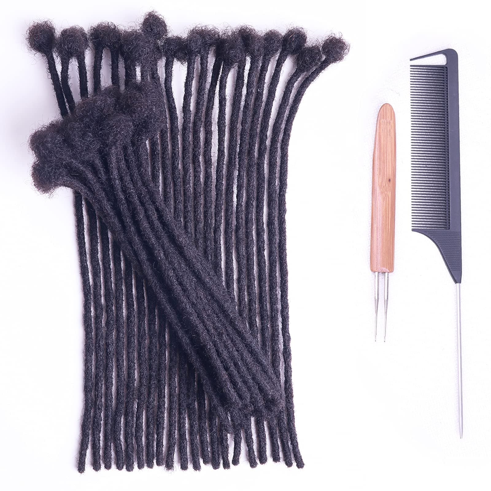 0.4cm Width 100% Human Hair Loc Extensions 12 Inch 30 Strands Full Handmade Dreadlock Extensions for Men Women Kids Can Be Dyed and Bleached with Needle and Comb 100% Unprocessed Natural Black