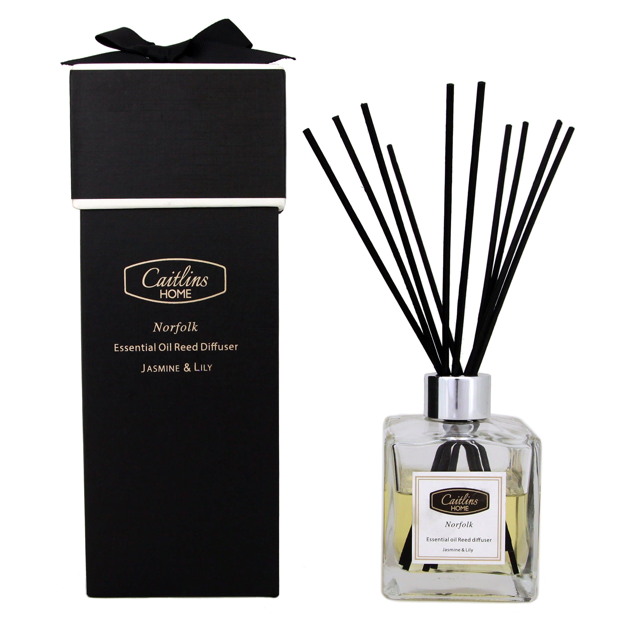 Caitlins Home Reed Diffuser Essential Oil Jasmine Lily Scent Natural Reed Sticks 4.4floz-125ml