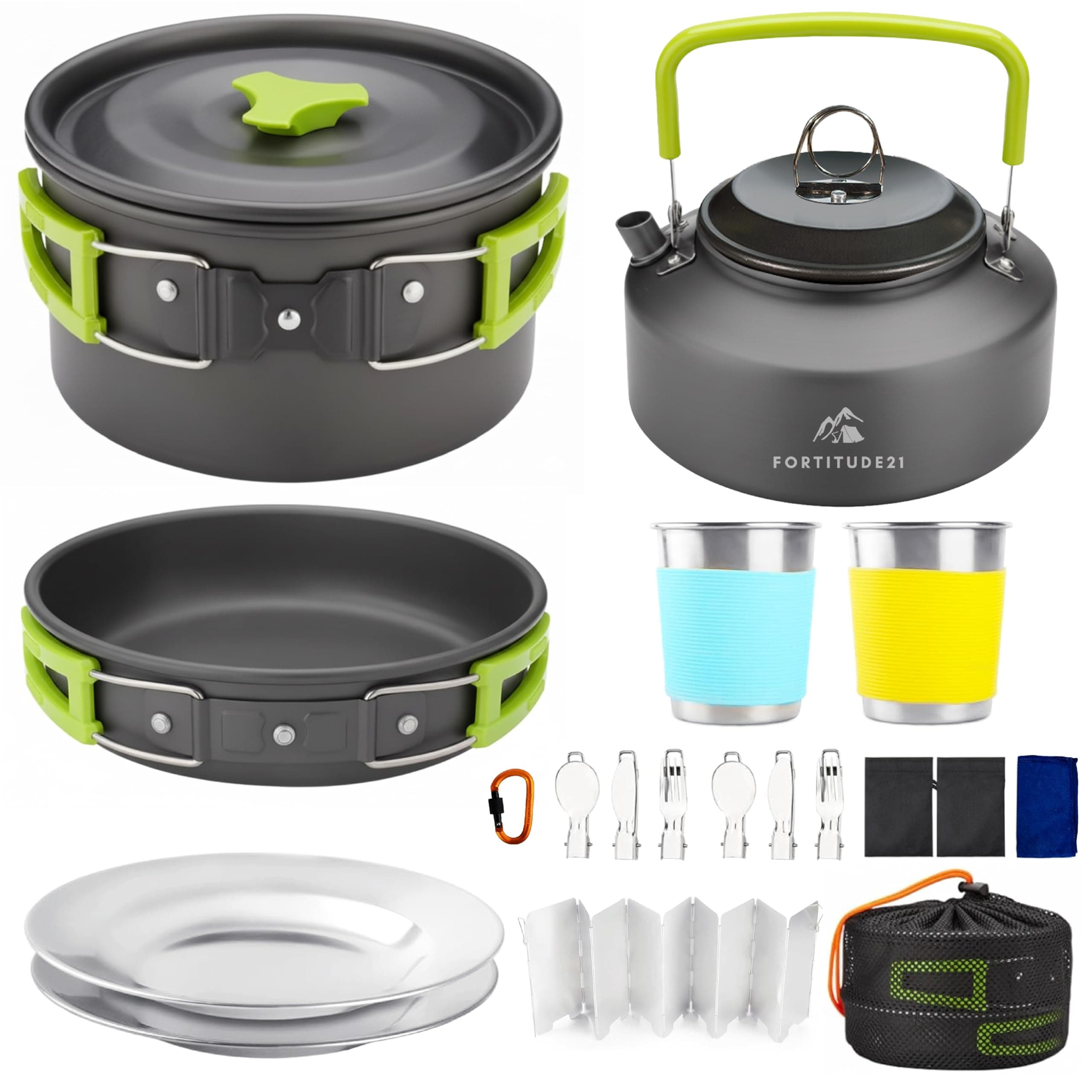 Camping Cookware Set - 19-Piece Lightweight Backpacking Cookware with Pots, Pans, Utensils - Compact Outdoor Cooking Kit for Camping, Hiking, Backpacking & Survival