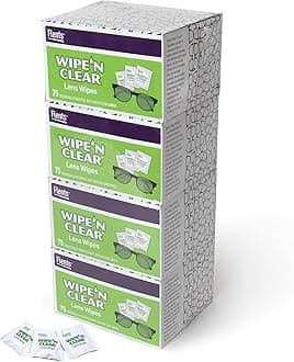 Wipe 'N Clear Lens Cleaning Wipes, Pre-Moistened, Gentle Cleaning, AntiStreak, Fast Drying, 4 Portable Boxes Of 75, 300 Count, Individually Wrapped for Travel & Convenience, Made in the USA