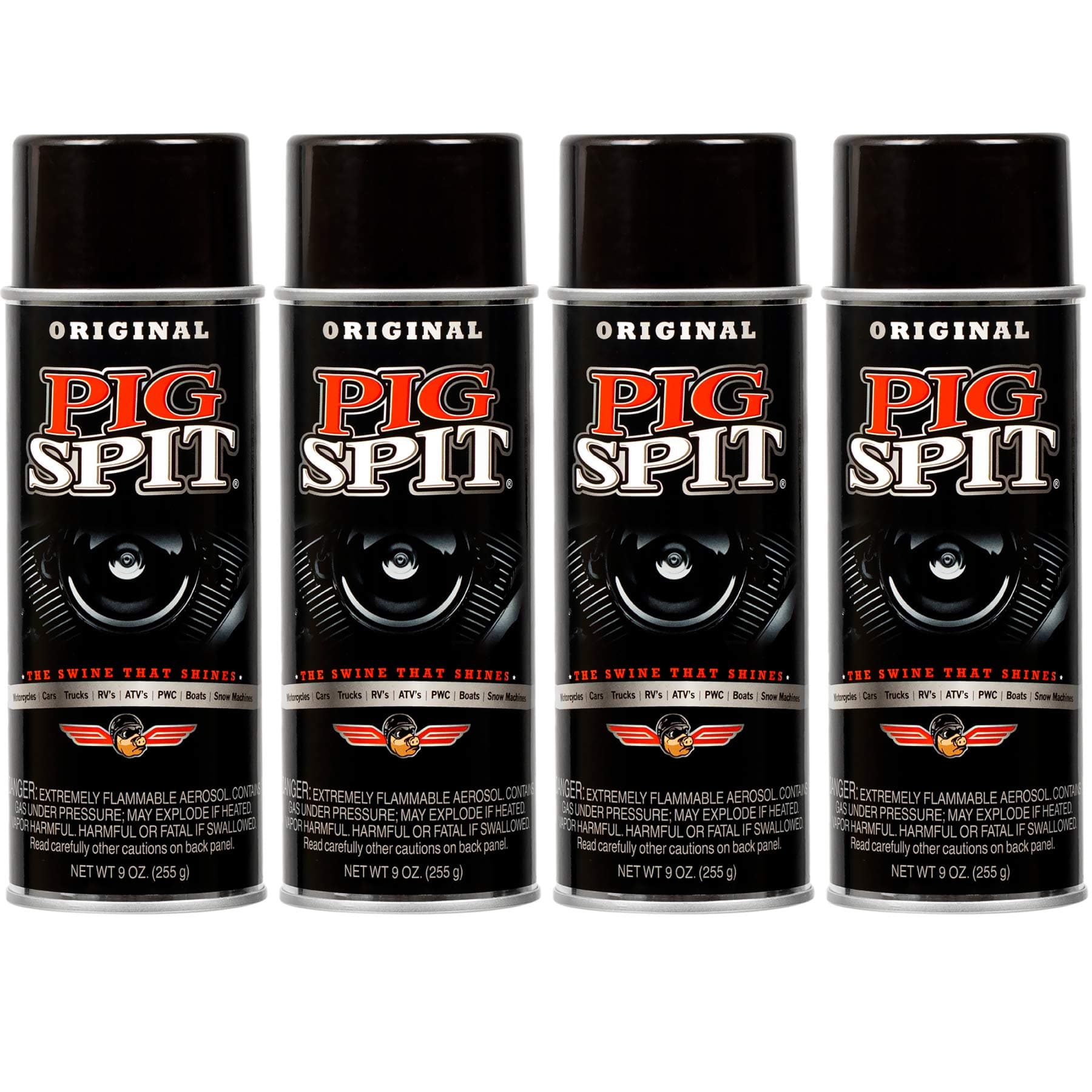 Pig Spit Original for Use on Motors, Transmissions, Vinyl and Black Plastic Trim Components and Tires, 9 oz, 4-Pack