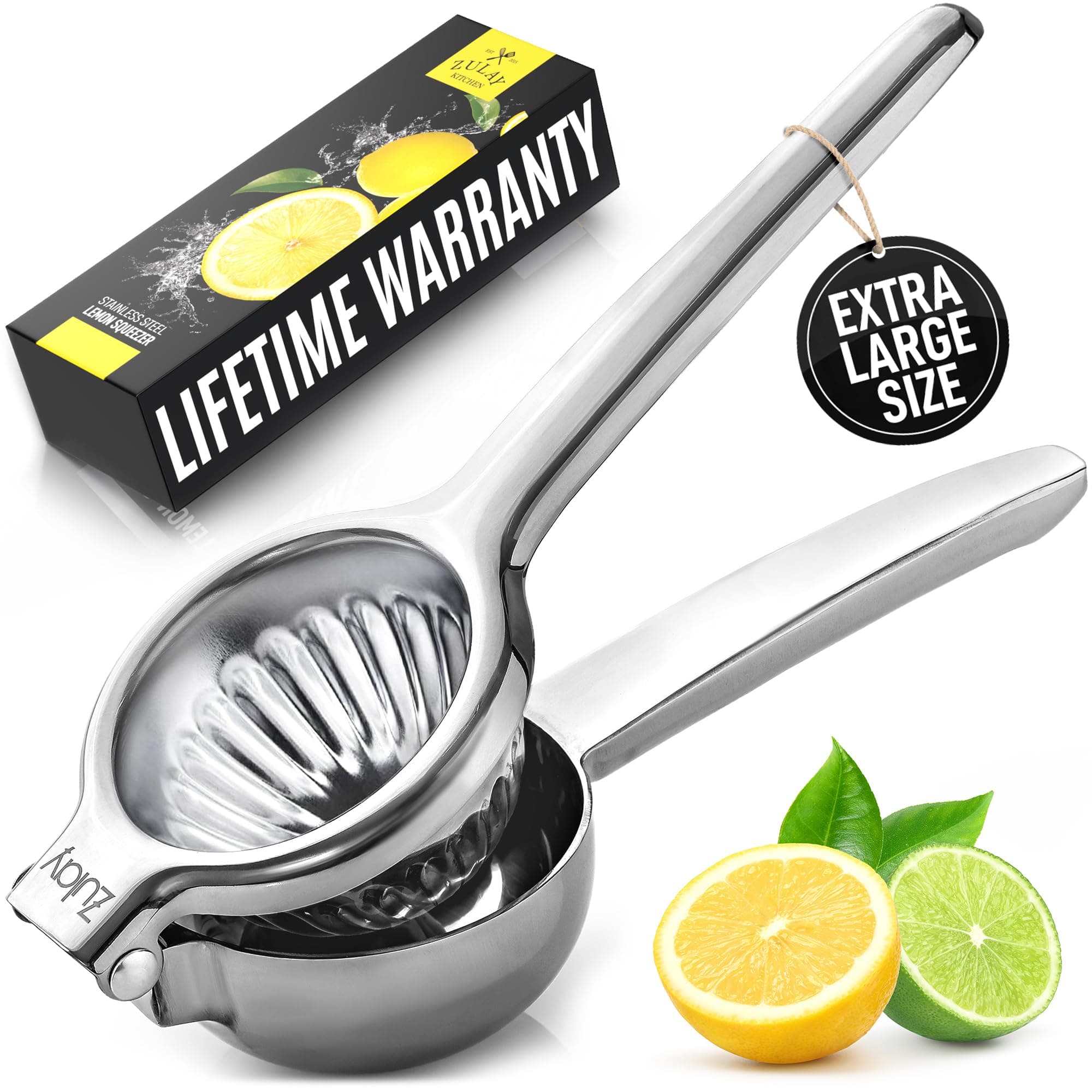Zulay Kitchen Extra Large Lemon Squeezers Stainless Steel with Premium Quality Heavy Duty Solid Metal Squeezer Bowl - Large Manual Citrus Press Juicer and Lime Squeezer - Stainless Steel