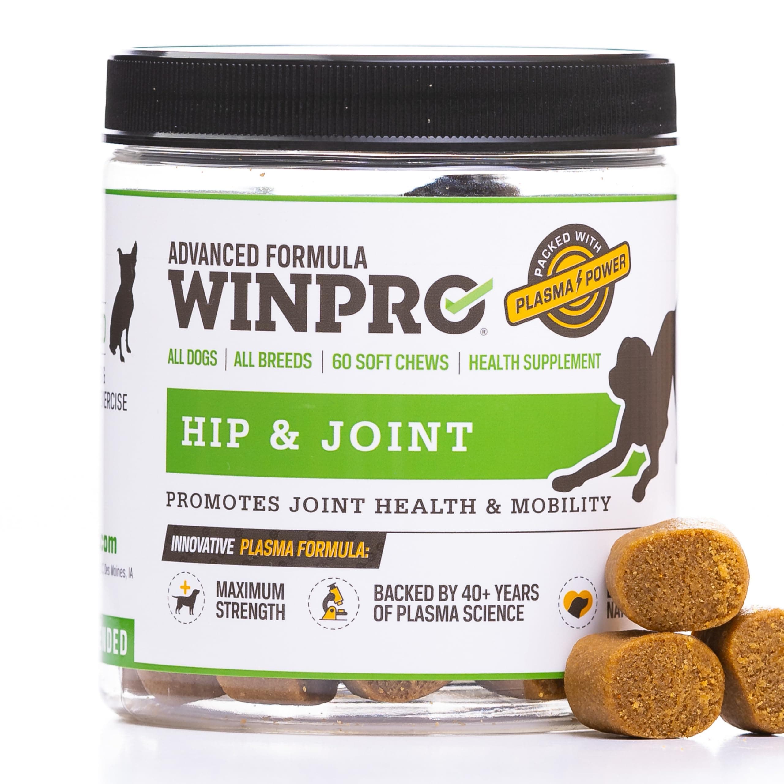 Hip & Joint Supplement for Dogs - Plasma Powered Soft Chews for Joint Health & Mobility – Fast-Acting with Collagen & Natural Ingredients for Dogs of All Breeds – 60 Chews