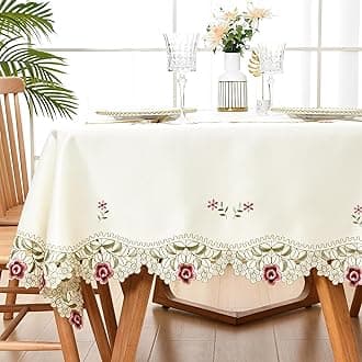 Wolkemer Jacquard Floral Rectangle Tablecloth Little Rose Embroidered Lace Beige Table Cover for Home Dining Kitchen Decor 60 x 84 inch