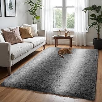Zentavio Grey White Gradient Area Rugs for Living Room, Rugs for Bedroom 4x6 Fluffy Carpet Soft Shag Aesthetic Plush High Pile Gray Throw Rug for Nursery Kids Room Dorm