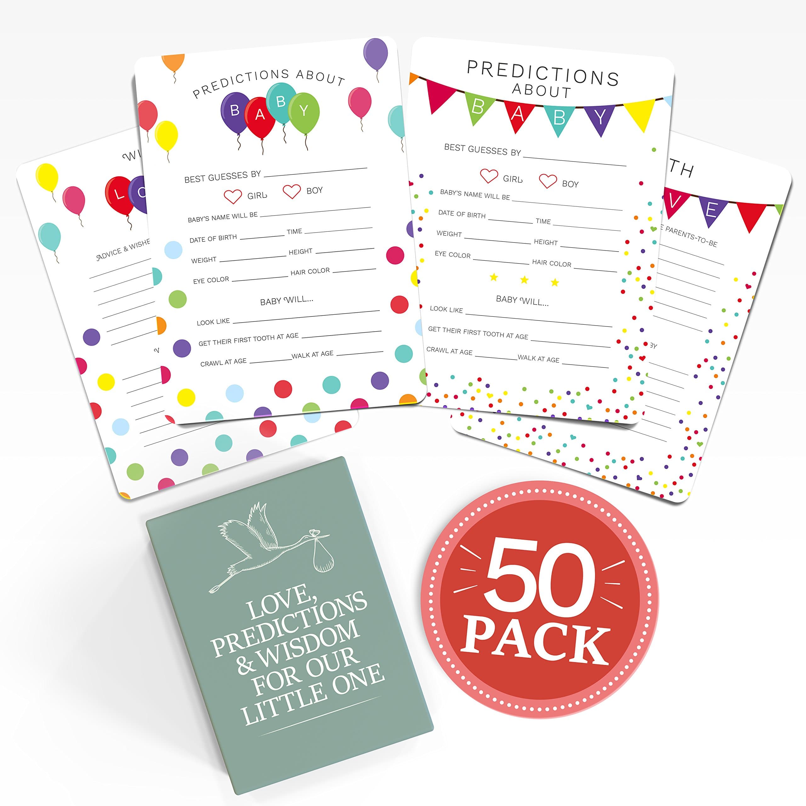 Baby Shower Advice + Prediction Cards (50 Pack). Keepsake & Game for New Mom + Dad. Fun for Parents. Wishes + Wisdom for Mommy + Daddy to Be. Boy or Girl Babies. Gender Neutral (Dots)