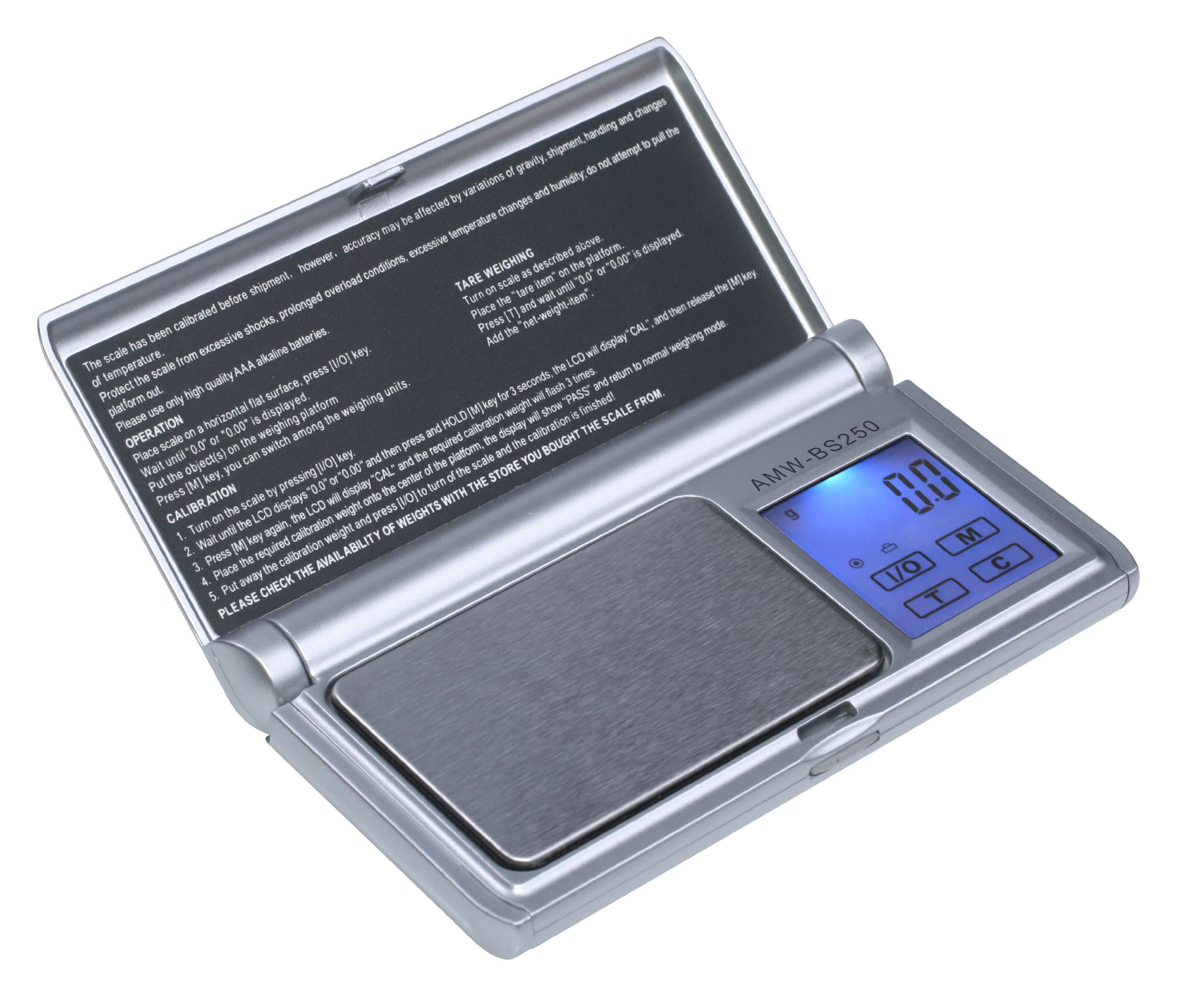 American Weigh Scale Amw-bs-250 Touch Screen Digital Pocket Scale, Silver, 250 X 0.1 G